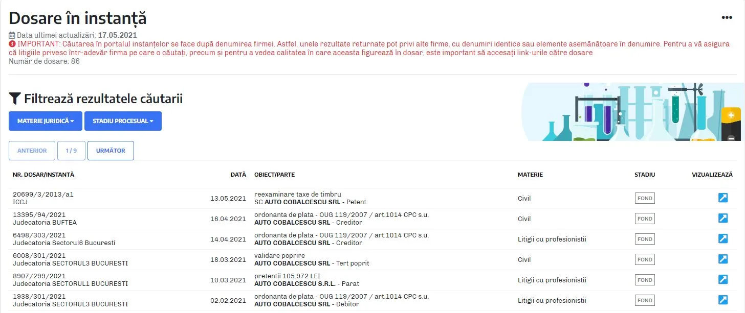 Verificare firmă - Dosare în instanță