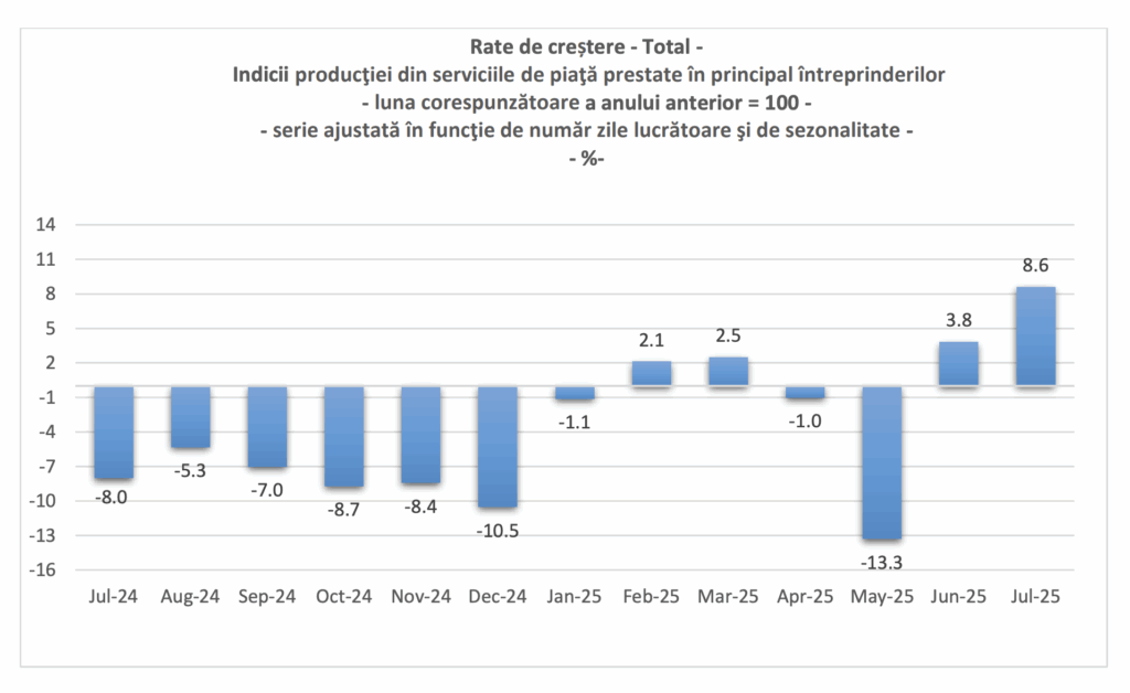 Revenirea spectaculoasă: de la -8% în iulie 2024 la +8,6% în iulie 2025, cu o volatilitate extremă (cădere la -13,3% în mai)