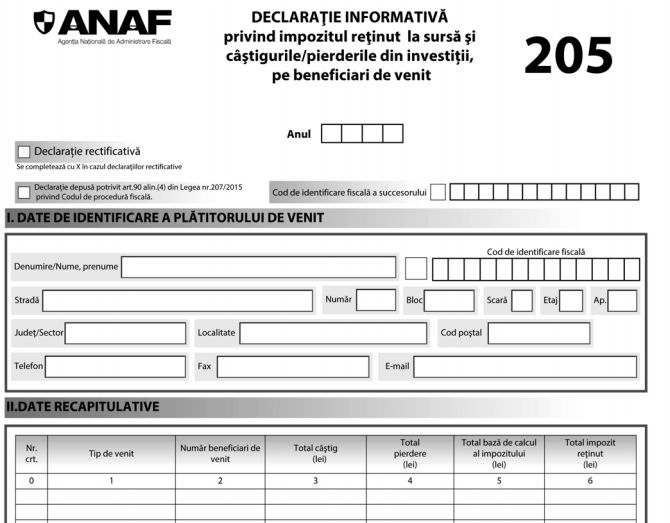 ANAF introduce o nouă categorie în formularul 205. Firmele vor declara distinct veniturile din transferul dezmembrămintelor dreptului de proprietate sub condiție suspensivă