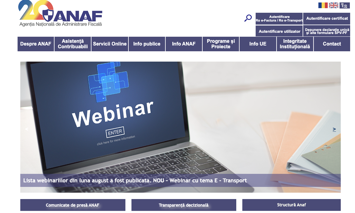 Lista seminariilor web pentru luna august susținute de experții ANAF