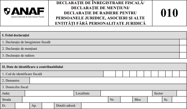 Declarația de înregistrare fiscală (010) are un nou format, iar ANAF a modificat conținutul formularului 700