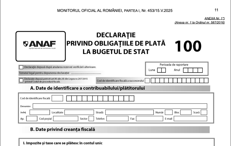 ANAF introduce oficial impozitul pe construcții în Formularul 100. Cum se va raporta taxa pe stâlp până pe 25 mai