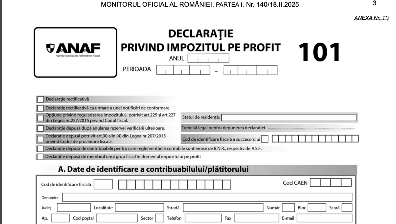 declarația formularul 101 pentru impozitlpe profit instrucțiuni de completare