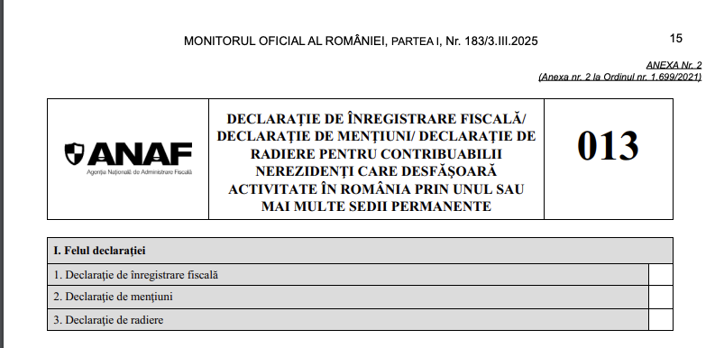 Formularul 013 sau Declarația 013